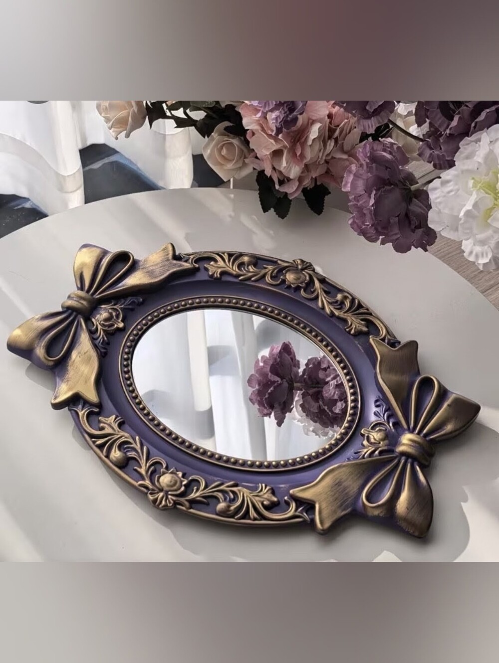 Ornate Purple and Gold Decorative Wall Mirror - Classic Floral Frame